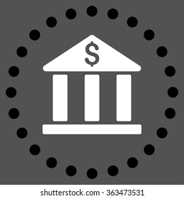 Bank Building vector icon. Style is bicolor flat circled symbol, black and white colors, rounded angles, gray background.