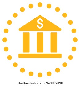 Bank Building vector icon. Style is flat circled symbol, yellow color, rounded angles, white background.