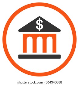 Bank Building vector icon. Style is bicolor flat circled symbol, orange and gray colors, rounded angles, white background.