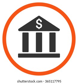 Bank Building vector icon. Style is bicolor flat circled symbol, orange and gray colors, rounded angles, white background.