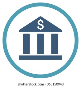 Bank Building vector icon. Style is bicolor flat circled symbol, cyan and blue colors, rounded angles, white background.