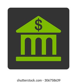 Bank Building vector icon. This flat rounded square button uses eco green and gray colors and isolated on a white background.