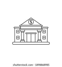 Bank building vector illustration in simple line art design isolated on white background. Linear style of bank icon