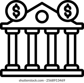 Bank Building Vector Lineal Icon On White Background.