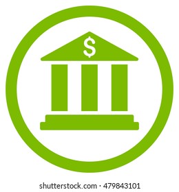 Bank Building vector rounded icon. Image style is a flat icon symbol inside a circle, eco green color, white background.