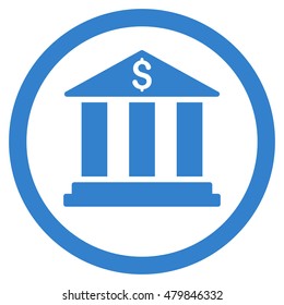 Bank Building vector rounded icon. Image style is a flat icon symbol inside a circle, cobalt color, white background.