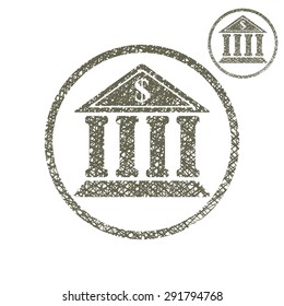 Bank building vector simple single color icon isolated on white background with sketch lined hand drawn texture.