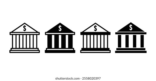 bank bulding symbol icon vector design sign black white color simple flat illustration collection set isolated