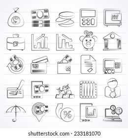 Bank, business and finance icons - vector icon set