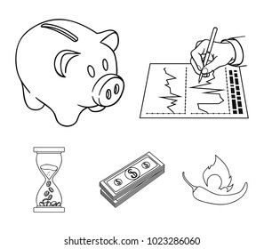 Bank, business schedule, bundle of notes, time money. Money and Finance set collection icons in outline style vector symbol stock illustration web.