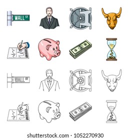 Bank, business schedule, bundle of notes, time money. Money and Finance set collection icons in cartoon,outline style vector symbol stock illustration web.