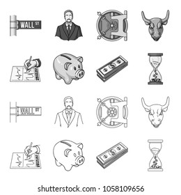 Bank, business schedule, bundle of notes, time money. Money and Finance set collection icons in outline,monochrome style vector symbol stock illustration web.