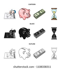 Bank, business schedule, bundle of notes, time money. Money and Finance set collection icons in cartoon,black,outline style vector symbol stock illustration web.