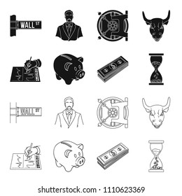 Bank, business schedule, bundle of notes, time money. Money and Finance set collection icons in black,outline style vector symbol stock illustration web.