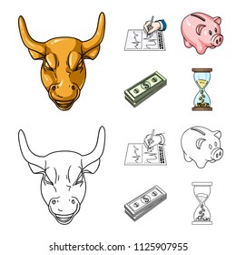 Bank, business schedule, bundle of notes, time money. Money and Finance set collection icons in cartoon,outline style vector symbol stock illustration web.