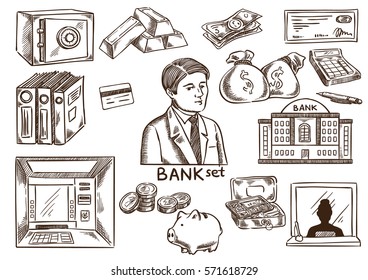 Bank and bussines sketch set