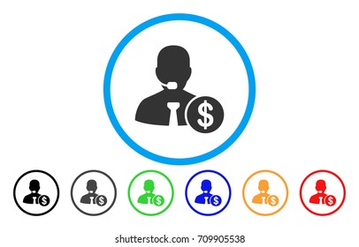 Bank Call Center rounded icon. Vector illustration style is a gray flat iconic bank call center symbol inside a circle. Additional color versions are black, grey, green, blue, red, orange.