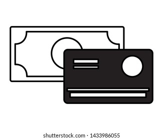 bank card and banknote on white background vector illustration