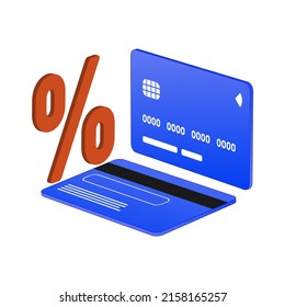 bank card blue, credit card on two sides, pracent icon, isolated