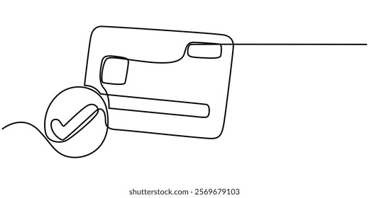 Bank card with a chip, credit card one line art. Continuous line drawing of bank, money, finance, financial, payment, data, savings, economic, wealth, credit, Continuous Line Drawing of Credit Card.