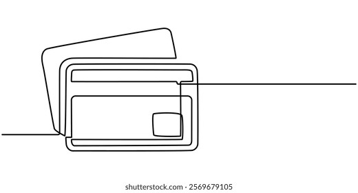 Bank card with a chip, credit card one line art. Continuous line drawing of bank, money, finance, financial, payment, data, savings, economic, wealth, credit, Continuous Line Drawing of Credit Card.