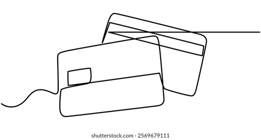 Bank card with a chip, credit card one line art. Continuous line drawing of bank, money, finance, financial, payment, data, savings, economic, wealth, credit, Continuous Line Drawing of Credit Card.