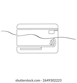 Bank card with a chip credit card one line art. Continuous line drawing of bank money finance financial payment data savings wealth credit 