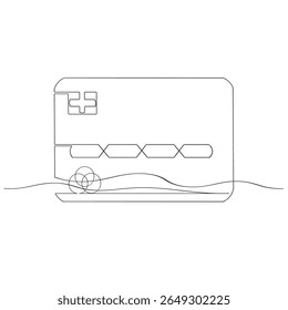 Bank card with a chip credit card one line art. Continuous line drawing of bank money finance financial payment data savings wealth credit 