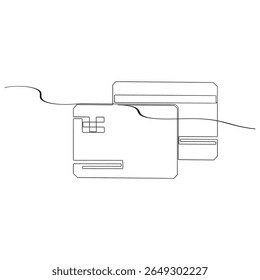 Bank card with a chip credit card one line art. Continuous line drawing of bank money finance financial payment data savings wealth credit 
