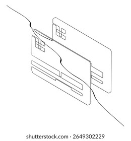 Bank card with a chip credit card one line art. Continuous line drawing of bank money finance financial payment data savings wealth credit 