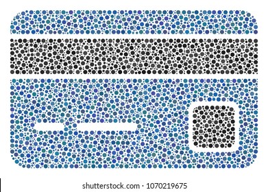 Bank Card collage of circle dots in different sizes and color shades. Small circles are united into bank card vector mosaic. Dotted vector illustration.