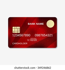 Bank card, credit card design template. Abstract dark red vector background