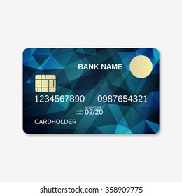 Bank card, credit card, discount card design template. Abstract triangle background