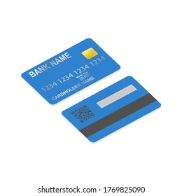 Tarjeta bancaria, tarjeta de crédito en dos lados.Vista isométrica vectorial y 3D.	