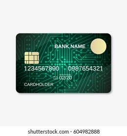 Bank card design vector template. Digital circuit background