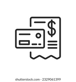 Bank Card and Electronic Receipt Icon. Vector Linear Editable Sign of Digital Payment Verification and Transaction Proof.