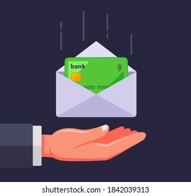 Bank Card In An Envelope. Receive A Credit Card By Mail. Flat Vector Illustration.