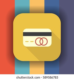 bank card flat icon with long shadow, vector illustration