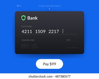Formulario de tarjeta bancaria. Bloque de interfaz de usuario de pago en línea.