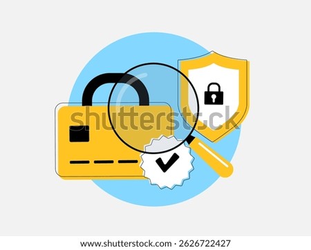 Bank card fraud detection - vector illustration of secure payment systems, credit card anti-fraud technology, transaction monitoring and data protection in financial cybersecurity solutions