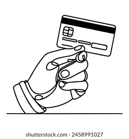 Bank card in hand drawn one line continuous drawing.