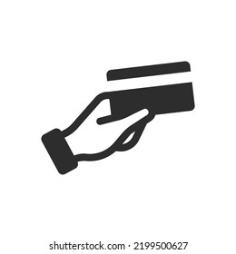 Bank card in hand icon. Monochrome black and white symbol