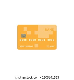 La tarjeta bancaria tiene vistas al frente y un color naranja. Ilustración vectorial.