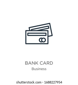 Bank card icon. Thin linear bank card outline icon isolated on white background from business collection. Line vector sign, symbol for web and mobile