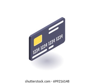 Bank card icon, vector symbol in flat isometric 3D style isolated on white background.
