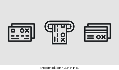 Bank card icons. Minimalistic bank card icons isolated on grey background. Icons for web design, app interface. Vector illustration