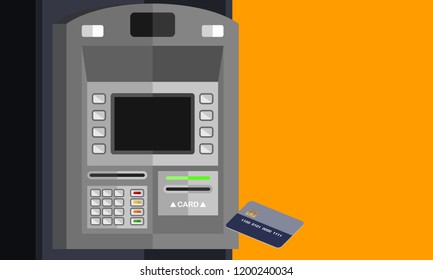 Bank Card insert to ATM (Automated teller machine) on Yellow background - Vector Illustration