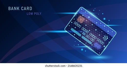 Bank Card Low Poly With Light Effect On Dark Blue Background Vector