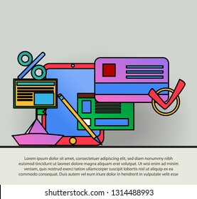 Bank card and mobile tablet interface Outline web icon
