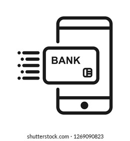 Bank card moving to mobile. Simple line icon. Isolate on white background. Vector.